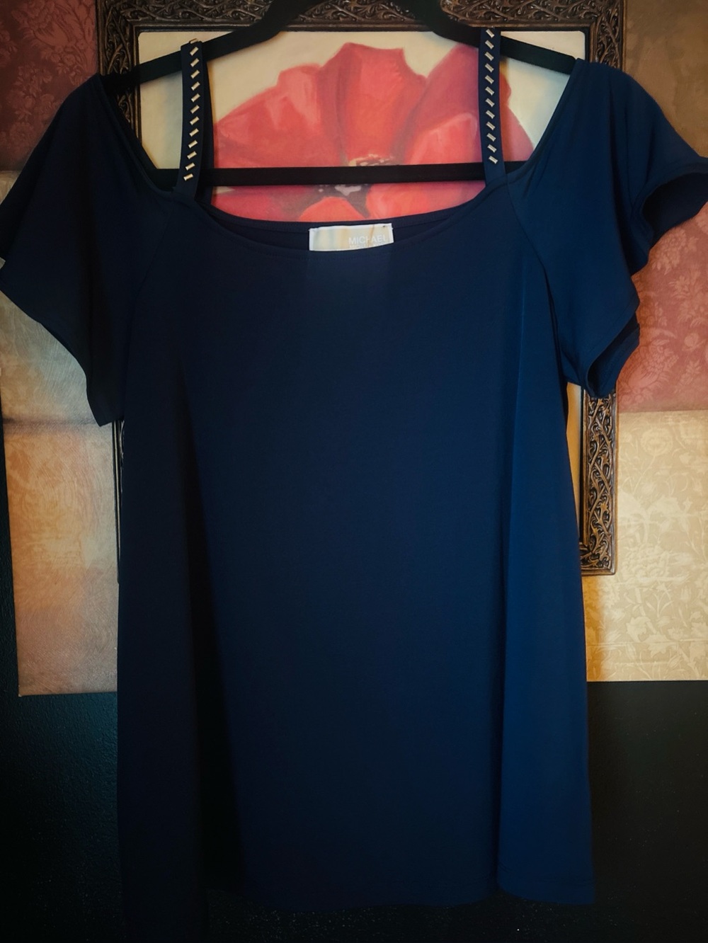 MICHAEL Michael Kors Navy Cold-Shoulder Top with Studded Straps